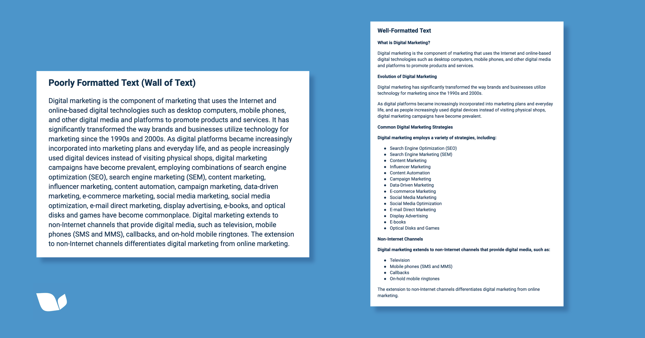 Wall of Text vs. Well Formatted Text - What is SEO rich text